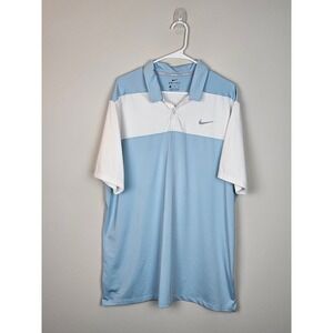 Nike Golf Dri Fit Mens XL Blue White Stripe Polo Shirt Short Sleeve Athletic